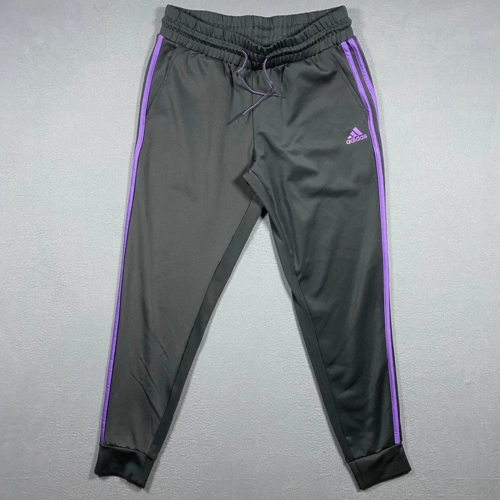 Adidas Track Pants Mens M Gray Purple Tiro 3-Stripe Joggers Athletic Tapered